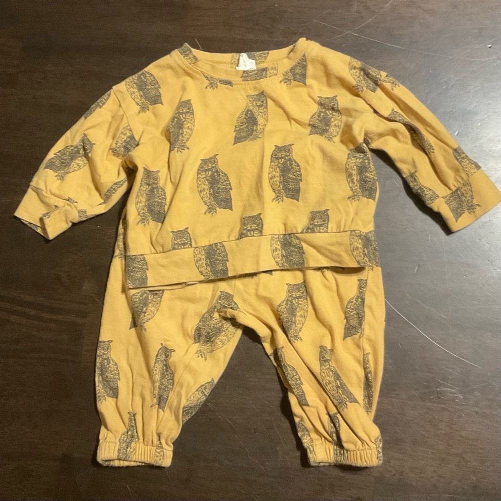 Kate Quinn Owls organic cotton jogger set 12m